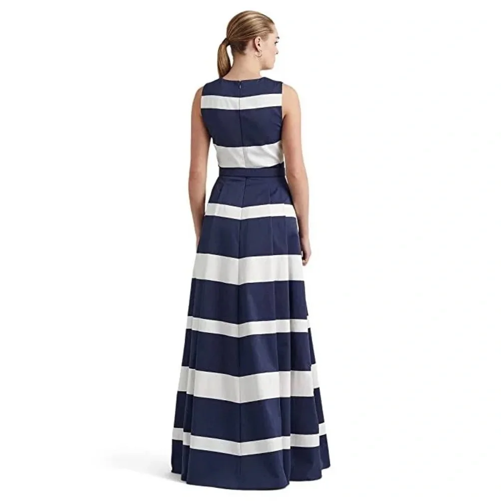 Ralph Lauren Striped Belted Faille Gown - Picture 3 of 13